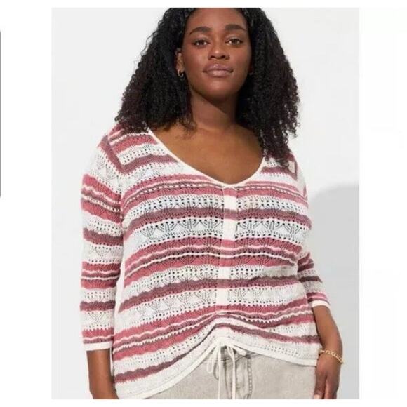 Torrid Crochet Sweater Boho V Neck Cinched Knit 2X Beach Festival Hippie Plus - Picture 1 of 9